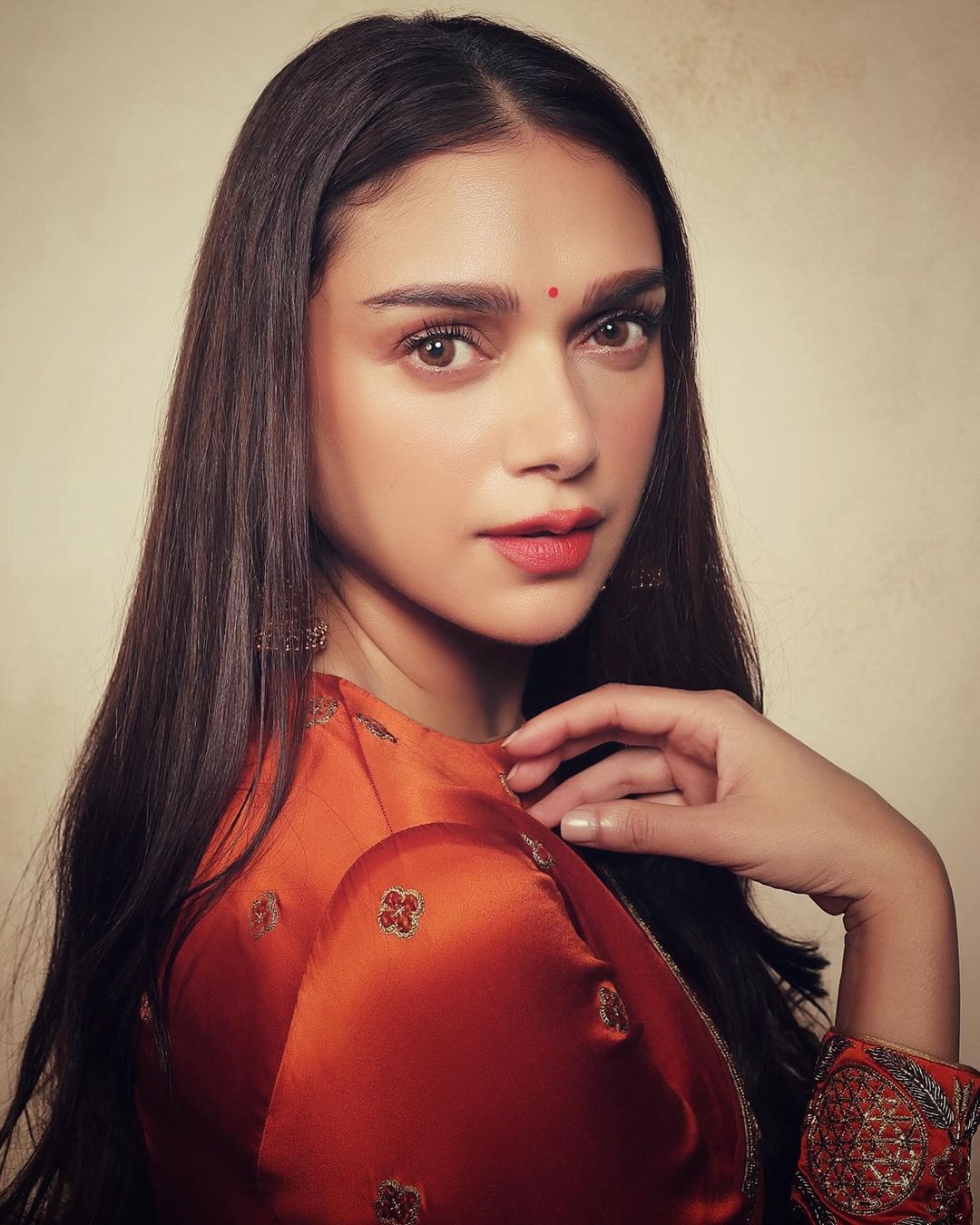 Bollywood Actress Aditi Rao Hydari In Orange Saree